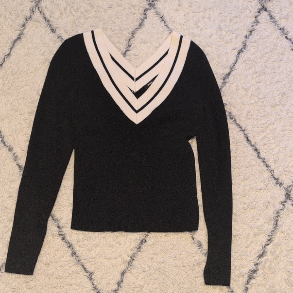 Express Black and White V-Neck Sweater